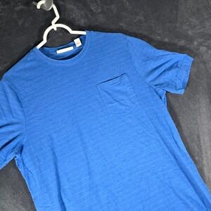 Perry Ellis Portfolio Mens M Medium Blue Striped Short Sleeve Pocket T-Shirt
